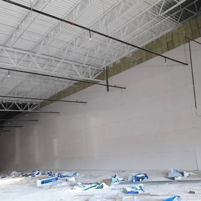 Comercial job high walls drywall installation